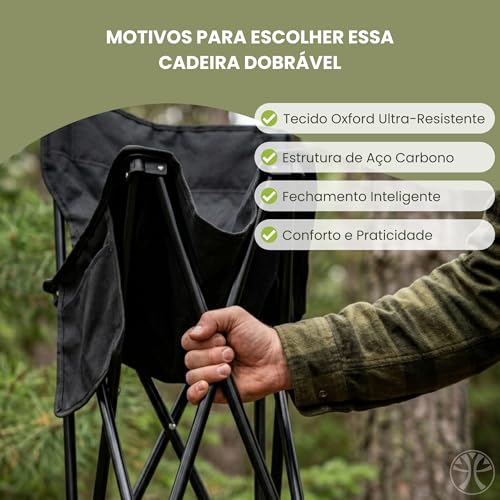 Cadeira Dobrável Portátil Camping Praia e Pesca Suporta 120kg Estrutura Reforçada de Aço Oxford Acompanha Bolsa de Transporte e Bolso Lateral Conforto para Lazer e Eventos Externos (Preto)