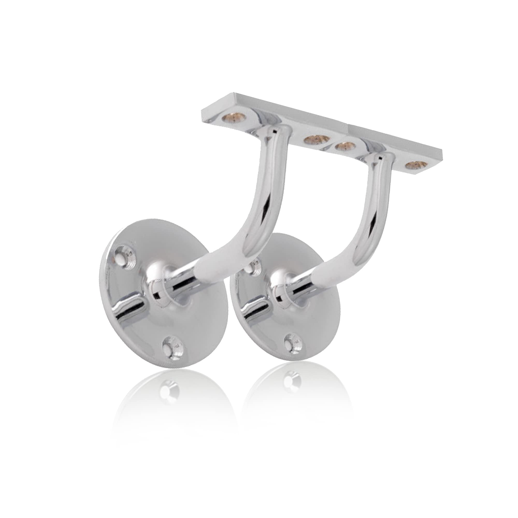 UAP Set of 2 Handrails for Stairs - Heavy Duty Handrail Brackets for Stair Bannister, Modern & Stylish Brackets for Flat Hand Rail (2 Pack, Polished Chrome)