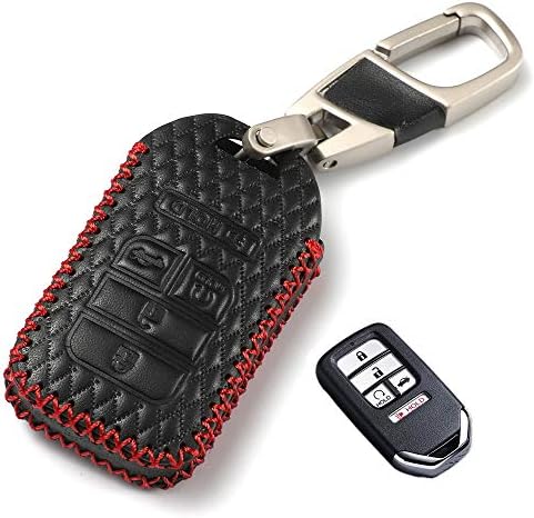 Hyunkey Leather New Plaid-Style case Cover for Honda Accessories Keychain fit Jazz Grace Jade Civic Odyssey Accord XR-V CR-V Vezel City fob Key Chain case Holder Shell Bag（Hold Style）