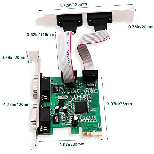 LinksTek 4 Port PCI Express Serial/RS-232/DB9/COM Card Adapter with 16C550 UART for Windows CE,XP,Vista,7,8.0,8.1,10(32/64bit) and Linux Systems-PCIE Serial Port Card (PCIE-SE4)