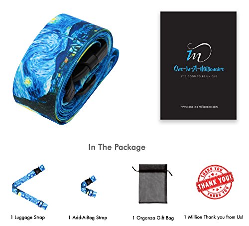 Vincent Van Gogh the Starry Night Travel Luggage Strap Suitcase Security Belt. Heavy Duty & Adjustable. Must Have Travel Accessories. TSA Compliant. 1 Luggage Strap & 1 Add A Bag Strap. 2-Piece Set. - Thumbnail 5