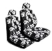 Set of 2 Universal Fit Hawaiian Low Back Front Bucket Seat Cover With Separate Headrest Cover for Seats - Charcoal Hawaii Hibiscus Floral Print