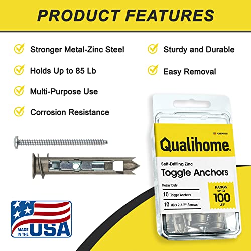 Heavy Duty Drywall Anchors and Screws Kit Including Toggle Anchors