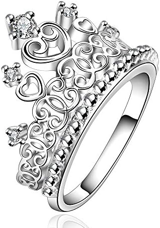 Robbie 925 Sterling Silver Princess Crown Ring Inlaid Fashion Jewelry Cubic Zirconia Engagement Wedding Rings for Women (8)