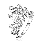Hot Fashion Jewelry Beautiful 925 Silver Heart Princess Crown Crystal Finger Ring
