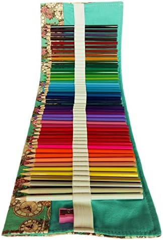 Art Set Colored Pencils 48 for Adult Kids Coloring with Canvas Wrap Holder and Sharpener (Vintage Clock)