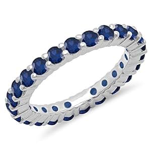 Amazon.com: 1.00 Carat ctw 14K Gold Blue Sapphire Eternity Wedding Anniversary Stackable Ring 