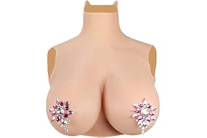 MUSIC POET 3 Colors Silicone Breast Forms B-H Cup Touch Soft Breastplate for Mastectomy Cosplay Party Crossdressing (Light br