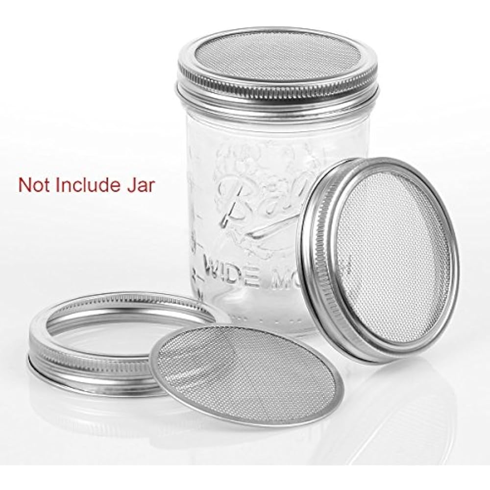 Sprouting Lids Stainless Steel For Wide Mouth Mason Jars 3 Pack, Bonus