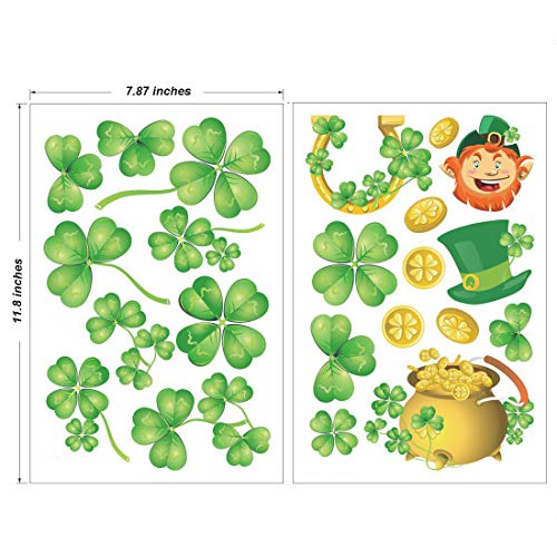 BONANA 4 Sheets St.Patrick's Day Decorations Shamrock Decal Window Clings Decal Clover Wall Stickers for Door Showcase Mural Home Office School Decorations Party Supplies