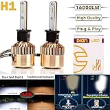 LED Headlight Bulbs H1, 16000 Lumen 6000K White Super Bright High Beam / Low Beam / Fog Lights / Daytime Running Light Replacement Bulbs Kit (Package of 2)