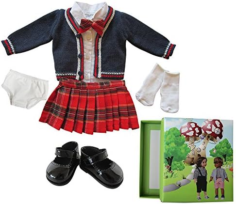 School Uniform For 18 inch Dolls, American Girl Sweater &amp; Shirts, England Grid Doll Skirt, Mini underwear, White Doll Socks, Black PU Leather Doll Shoes