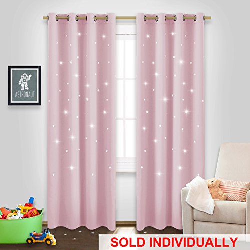 NICETOWN Curtains for Kids Room Girl – Hollow Star Blackout Drape Panel Window Treatment Drapery for Space Theme Room…