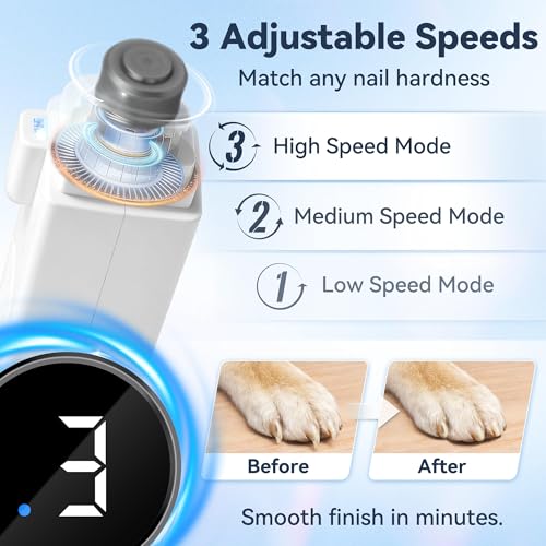 2-in-1 Quiet Electric Cat Nail Clipper & Grinder with Dual LED Lights, 3 Speeds for Large Medium Small Dogs Cats, Type-C Rechargeable, Nail Clipping Splash Guard for Anxious Dogs & Cats (White)