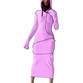 LuFeng Women's Sexy Long Sleeve Bodycon Solid Hoodie Patchwork High Waist Long Dress