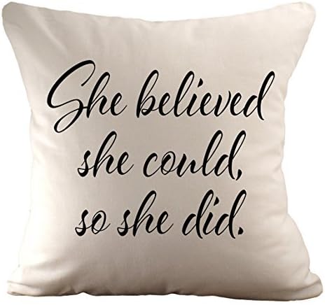 Throw Pillow Case | She Believed She Could, So She Did | Inspirational Quote Pillowcase | Graduation Gift | Gift for Her | Girl Power