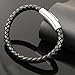 MERIT OCEAN Black Genuine Leather Bracelet Rope for Men Wrist Band Stainless Steel Automatic Button Clasp 8.6 Inch (8.6inch(22cm))