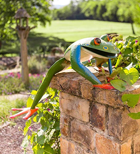 Wind & Weather Large Colorful Handcrafted Metal Climbing Frog Garden Sculpture - 28.25 L x 22.75 W x 11.75 H