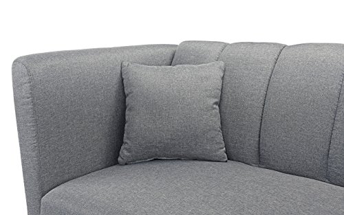 Sofamania Mid Century Modern Plush Tufted Linen Fabric Living Room Sleeper Futon (Light Grey)