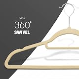 KEPLIN Velvet Hangers 50 Pack 45cm Thin Non-Slip with Tie Bar Cream view 5