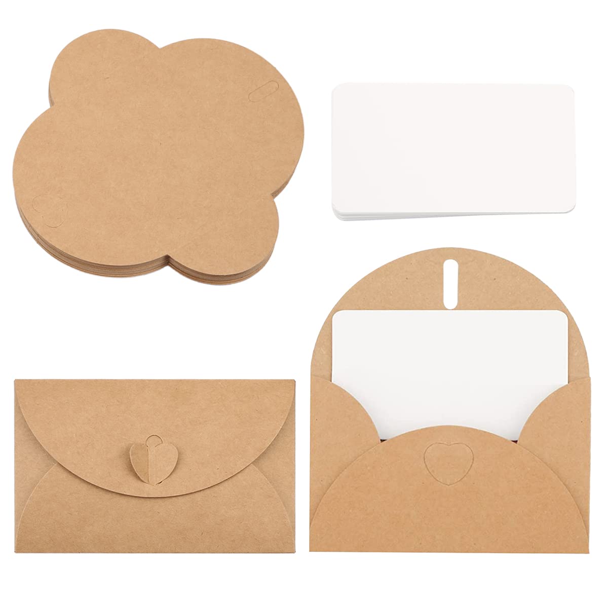 Jagowa 25pc Kraft Paper Envelopes & Blank Cards Set - Mini DIY Heart Closure Envelopes for Valentine's Day Thank You Notes and Gift Cards