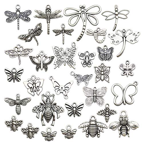 Youdiyla Insect Charms Collection, Bulk Dragonfly Butterfly Bee Charms Metal Pendant Craft Supplies Findings for Necklace and Bracelet Jewelry Making (H295) - Thumbnail 5