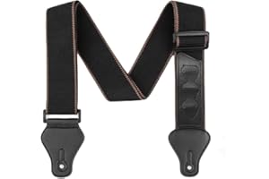 Guitar Strap with Pick Holders, 2 Buttons 2 Locks 3 Picks, PU Leather Ends, Adjustable Length & Soft Cotton Straps for Bass E