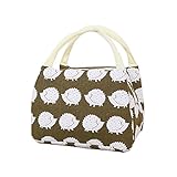 A Little Lemon Cute Reusable Cotton Lunch Bag Insulated Lunch Tote Soft Bento Cooler Bag (Brown Hedgehog)