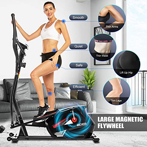 ANCHEER Elliptical Machine for Home Use, Elliptical Exercise Machine Trainer with Large Pedal & LCD Monitor Quiet Smooth Driven Max Weight Capacity 390lbs