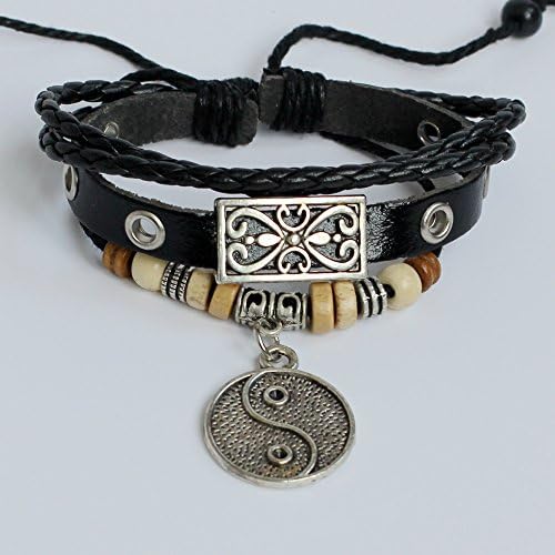 Men's leather bracelet Women's leather bracelet Yin and Yang bracelet Charm bracelet Filigree bracelet Beads bracelet Braided bracelet Woven bracelet Taoist bracelet Religion bracelet
