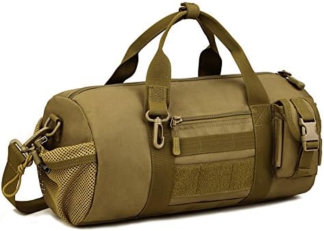 Cylindrical Light Weight Large Capacity Muti-Compartment MOLLE System Military Waterproof Material Handbag &amp; Single Sling Cross Body Travel Bag (Khaki)