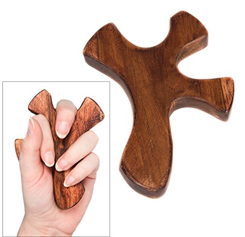 Hand Held Clasp Cross - Perfectly Fits Any Hand, Handmade Olive Wood by Real Christian Carpenters in the Holy Land, Comforting Gift for all Life Situations, Assurance Encouragement Restoration Meditation Prayer Cross Hope Healing Charm