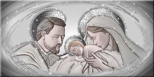 title=Quadro Sacro Capezzale Santa Famiglia The Kiss Ceramic Argento con Glitter | 60