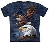 Mountain Eagle Flag Collage Adult Size T-shirt , Blue , Medium