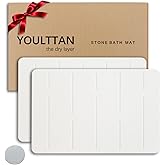 YOULTTAN Home Bath Stone Mat 24"x16" (2-Pack) – Quick-Dry, Non-Slip Diatomaceous Earth Mat, Stylish & Absorbent, White Straight