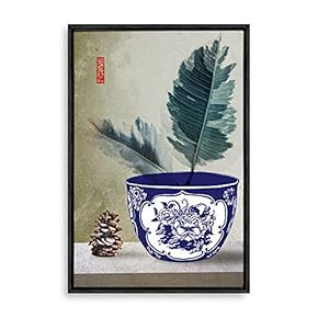 Framed Canvas Wall Art for Living Room, Bedroom Blue and White Porcelain Canvas Prints for Modern Home Decoration Ready to Hang - 16"x24" inches