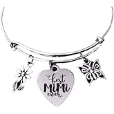 Best Mimi Ever Expandable Charm Bracelet Adjustable Silver Bangle Meaningful One Size Fits All Gift Grandmother Butterfly Daisy