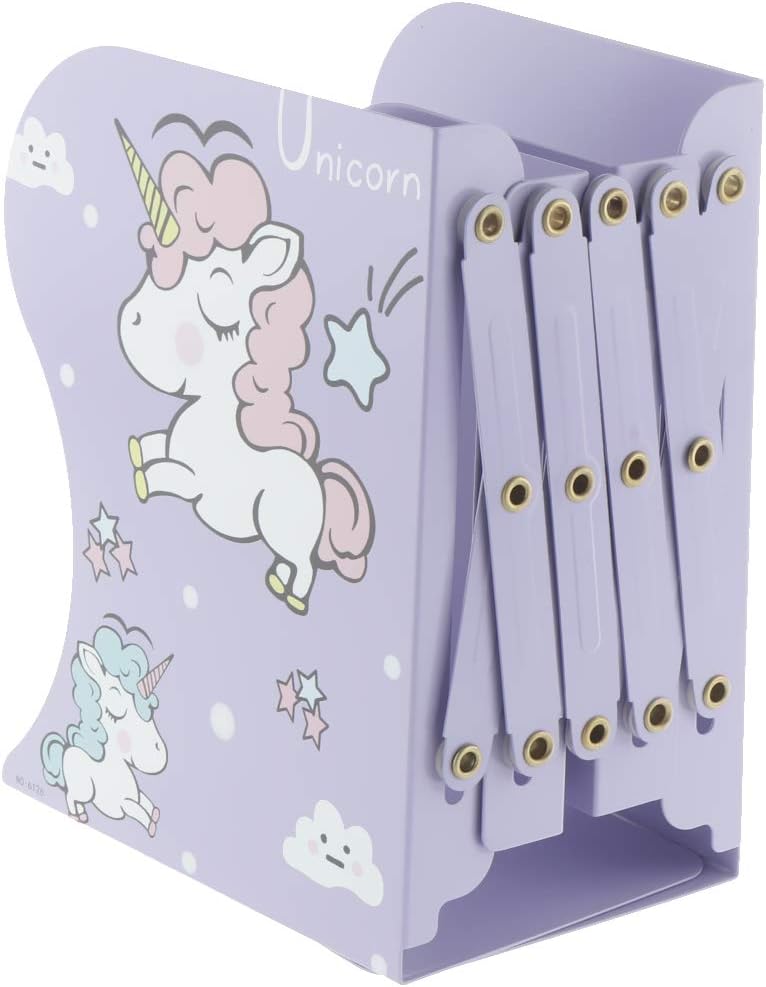 amleso Unicorn Metal Bookends - Heavy Duty Sturdy & Adjustable for Children Kids Room - Purple, as described