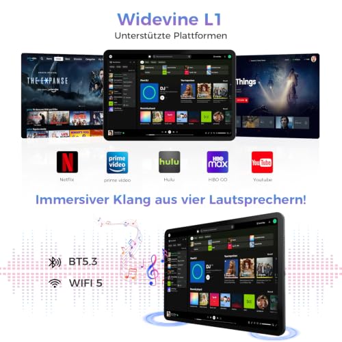 Tablet 12.2 Inch Android 16 Tablets, 32GB RAM + 256GB ROM, 2400 x 1600 IPS 10000mAh Tablet Octa-Core T7300, 5+16MP/Gemini AI/Widevine L1/TÜV Rheinland/18W Fast Charge/IP54 Waterproof