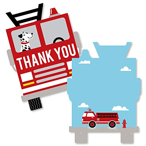 Big Dot of Happiness Fired Up Fire Truck - Shaped Thank You Cards - Firefighter Firetruck Baby Shower, Birthday Party Thank You Note Cards with Envelopes - Set of 12