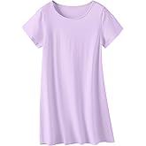 QZH.DUAO Girls Nightgowns Softness Summer Nightdress Cotton Sleepshirts Breathable Sleepwear, Purple, 11-12 Years = Tag 160