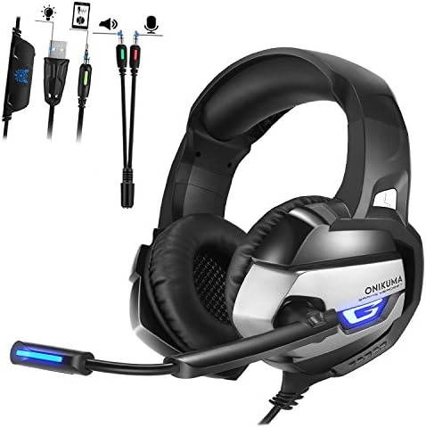 Stereo Gaming Headset for PS4, Xbox One (Adapter Needed), Noise Cancelling Over Ear PC Gaming Headphones with Mic and Volume Control, Glaring LED Lights and Bass Surround