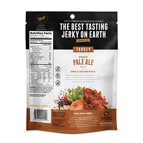 Perky Jerky Brewmaster's Pale Ale Turkey Jerky, 2.2oz bag Low Sodium