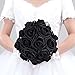 Febou Artificial Flowers, 100pcs Real Touch Artificial Foam Roses Decoration DIY for Wedding Bridesmaid Bridal Bouquets Centerpieces, Party Decoration, Home Display (Concise Type, Black)