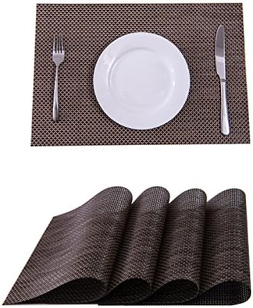 Set of 4 Placemats,Placemats for Dining Table,Heat-resistant Placemats, Stain Resistant Washable PVC Table Mats,Kitchen Table mats(Chocolate)