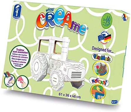 Feuchtmann Spielwaren 634.7101 KLECKSi CREAme Tractor made of cardboard for painting and decorating, approx. 61 x 36 x 46 cm, colourful