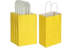 Oikss 50 Pack 5.25x3.25x8.25 Inch Small Yellow Kraft Paper Bags with Handles Bulk for Birthday Wedding Party Favors Grocery Retail Shopping Business Goody Craft Gift Bags Cub Sacks, 50 Count