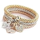 Nmch Bracelet Set,Women 3pcs Charm Bracelet Gold Silver Rose Gold Rhinestone Bangle Jewelry Sets (18cm Elastic to 22cm, Gold Silver B)