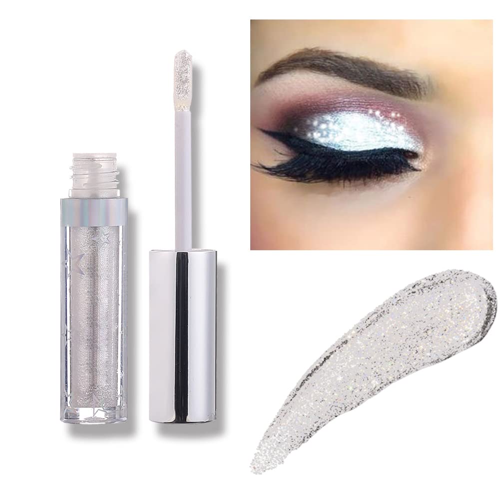 Weixinbuy 12 Colors Liquid Eyeshadow Glitter Metallic Eyeshadow Shining Shimmer Glitter Highly Pigmented Liquid Eyeliner Waterproof Long Lasting ((103#Ice))