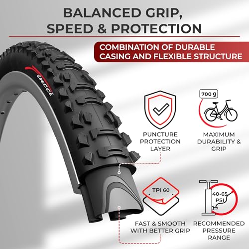 Fincci Pneu VTT 26 Pouces - Pliable Pneus 26 x 1.95 Pouces 50-559 60 TPI, Tire Velo pour VTT Montagne Vélo, Hybrid Adulte Velo Electrique Tournée Bicyclette - Paquet de 2 Accessoire VTT